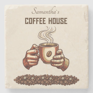 Vintage-Kaffeetasse Terrakotta-Café-Branding Steinuntersetzer