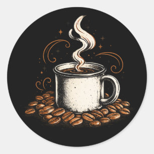 Vintage-Kaffeetassen-Aufkleber Retro-Kaffee-Lieb Runder Aufkleber