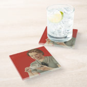 Vintage Kaffeewerbung Glasuntersetzer (Schrägansicht)