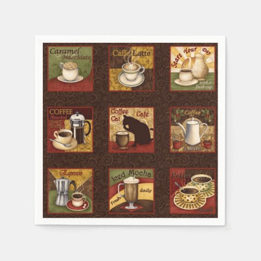 Vintage Kaffeewerbung Papier Napkins Serviette (Vorderseite)