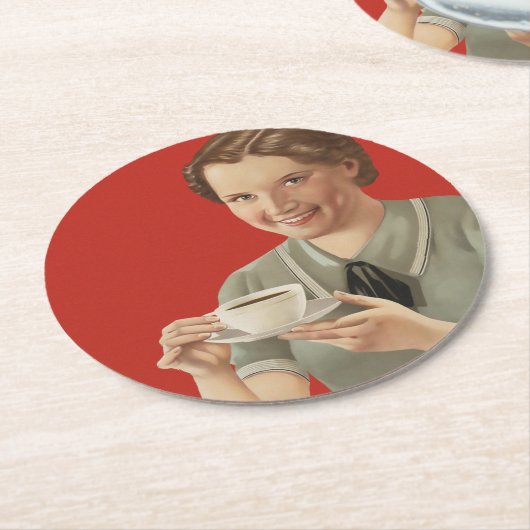 Vintage Kaffeewerbung Runder Pappuntersetzer (Angewinkelt)