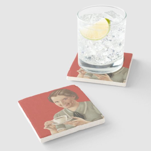 Vintage Kaffeewerbung Steinuntersetzer (Seitenansicht)