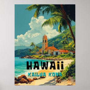 Vintage Kailua Kona Hawaii Strand Poster