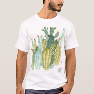 Vintage-Kakteen blühendes Wasserfarbmuster T-Shirt