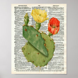 Vintage Kakteen Botanical Art auf Wörterbuchseite  Poster
