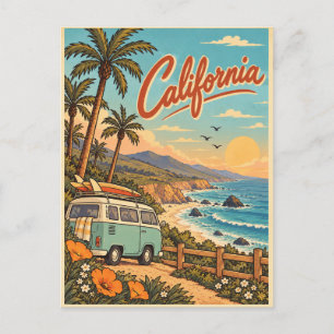 Vintage-Kalifornien-Küstenstraßen-Trip-Postkarte Postkarte