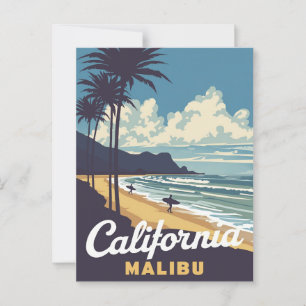 Vintage-Kalifornien-Malibu-Strand-Surfer Postkarte