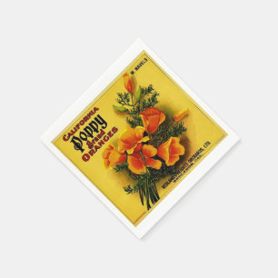 Vintage Kalifornien-Mohnblumen-Orangen Serviette