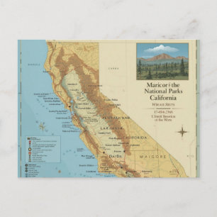 Vintage-Kalifornien-Nationalparks-Kartenkunst Feiertagspostkarte