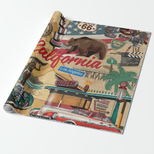 Vintage-Kalifornien-Plakat mit Touristenattraktion Geschenkpapier