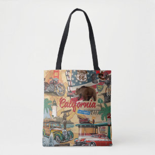 Vintage-Kalifornien-Plakat mit Touristenattraktion Tasche