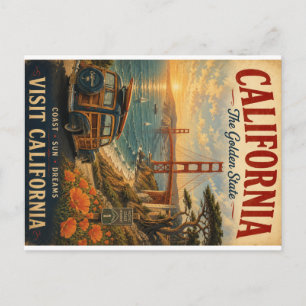 Vintage-Kalifornien-Reiseposter mit Golden Gate Feiertagspostkarte