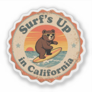 Vintage Kalifornien Surf's Up Surfing Bär Aufkleber