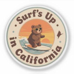 Vintage Kalifornien Surf's Up Surfing Bear Aufkleber