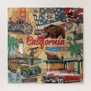 Vintage Kalifornien: Touristenattraktionen Karte. Puzzle