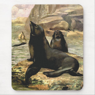 Vintage kalifornische Seelöwen von CE Swan Mousepad