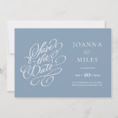 Vintage Kalligrafie Dusty Blue Save the Date Einladung (Vorderseite)