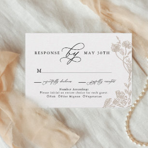 Vintage-Kalligrafie Handgezeichnete Florale Hochze RSVP Karte