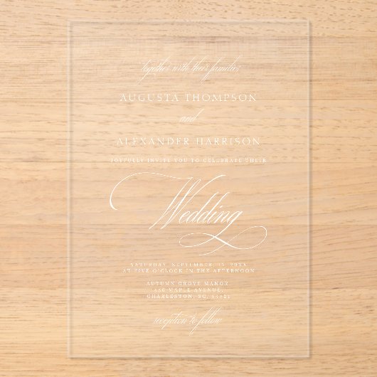 Vintage Kalligrafie-Hochzeit Acryleinladungen (Vorderseite)