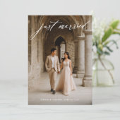 Vintage Kalligrafie nur verheiratetes Foto Elopati Ankündigung (Stehend Vorderseite)