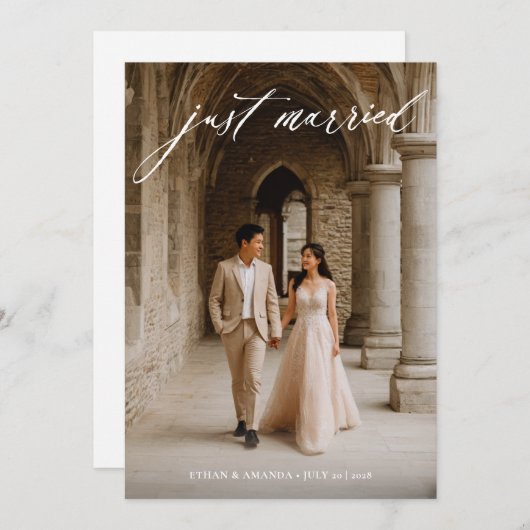 Vintage Kalligrafie nur verheiratetes Foto Elopati Ankündigung (Vorne/Hinten)