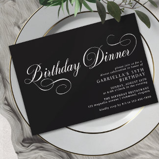 Vintage Kalligraphie Elegante Schwarzes Geburtstag Einladung