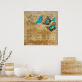 Vintage Kalligraphie und Schmetterlinge Poster (Küche)