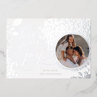 Vintage kalligraphische Liebe, Freude, Peace 1 Fot Folien Feiertagskarte