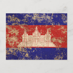 Vintage kambodschanische Flagge Postkarte