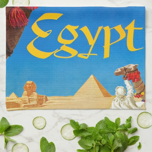 Vintage Kamel- und Pyramiden Geschirrtuch (Gefaltet)