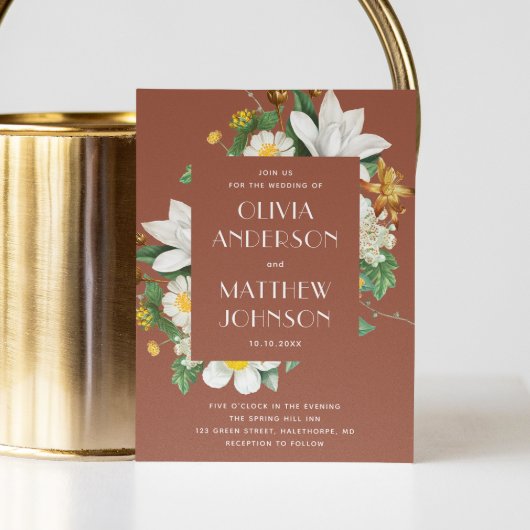 Vintage Kamelie. Floral terracotta Einladung