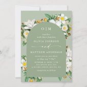 Vintage Kamelie. Grüne Blütenhochzeit QR Einladung (Vorderseite)