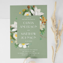 Vintage Kamelie. Grüne Blütenhochzeit QR Einladung