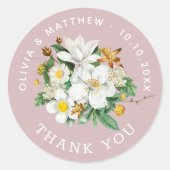 Vintage Kamelie. Hellrosa Hochzeit danke Runder Aufkleber (Vorderseite)