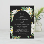 Vintage Kamelie. Schwarzer Bogen Einladung (Stehend Vorderseite)