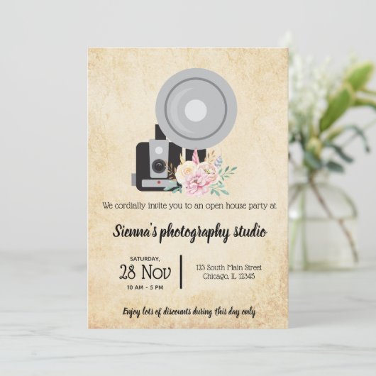 Vintage Kamera Einladung (Stehend Vorderseite)