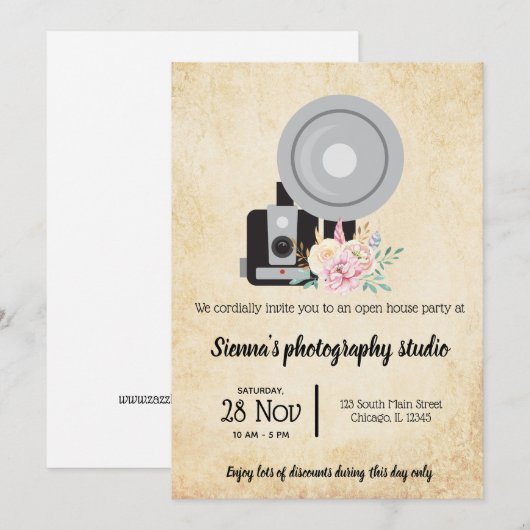 Vintage Kamera Einladung (Vorne/Hinten)