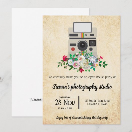 Vintage Kamera Einladung (Vorne/Hinten)
