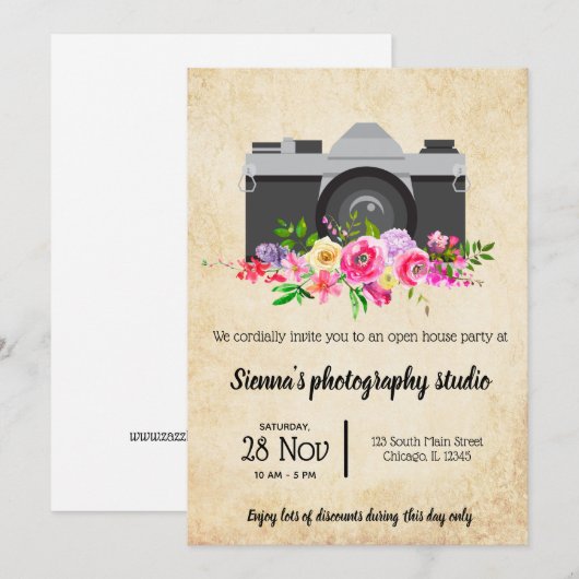 Vintage Kamera Einladung (Vorne/Hinten)