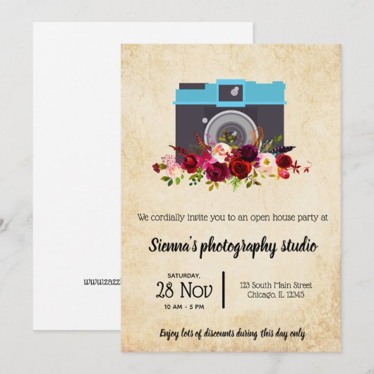 Vintage Kamera Einladung (Vorne/Hinten)