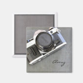 Vintage Kamera im Chalkboard Square Magnet (Vorderseite/Rückseite)