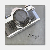 Vintage Kamera im Chalkboard Square Magnet (Vorne)