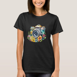 Vintage Kamera in Blume Wasserfarbe T-Shirt