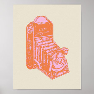 Vintage-Kamera-Kunstwerk in Orange und Pink Poster