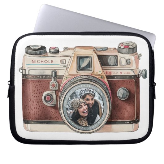 Vintage Kamera mit Foto Laptopschutzhülle (Vorderseite)