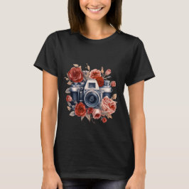 Vintage Kamera mit Rote Rosen | Blumenfotografie T-Shirt