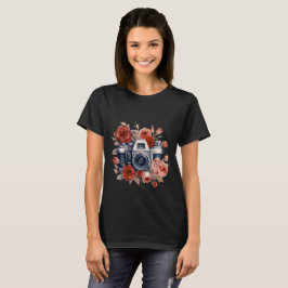 Vintage Kamera mit Rote Rosen | Blumenfotografie T-Shirt
