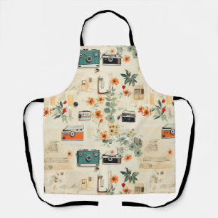 Vintage-Kamera-Radio-Blumen-Teal-Orange-Collage Schürze