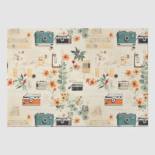 Vintage-Kamera-Radio-Blumen-Teal-Orange-Collage Seidenpapier