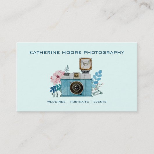 Vintage Kamera und Blume Aquarellbilder Visitenkarte (Vorderseite)